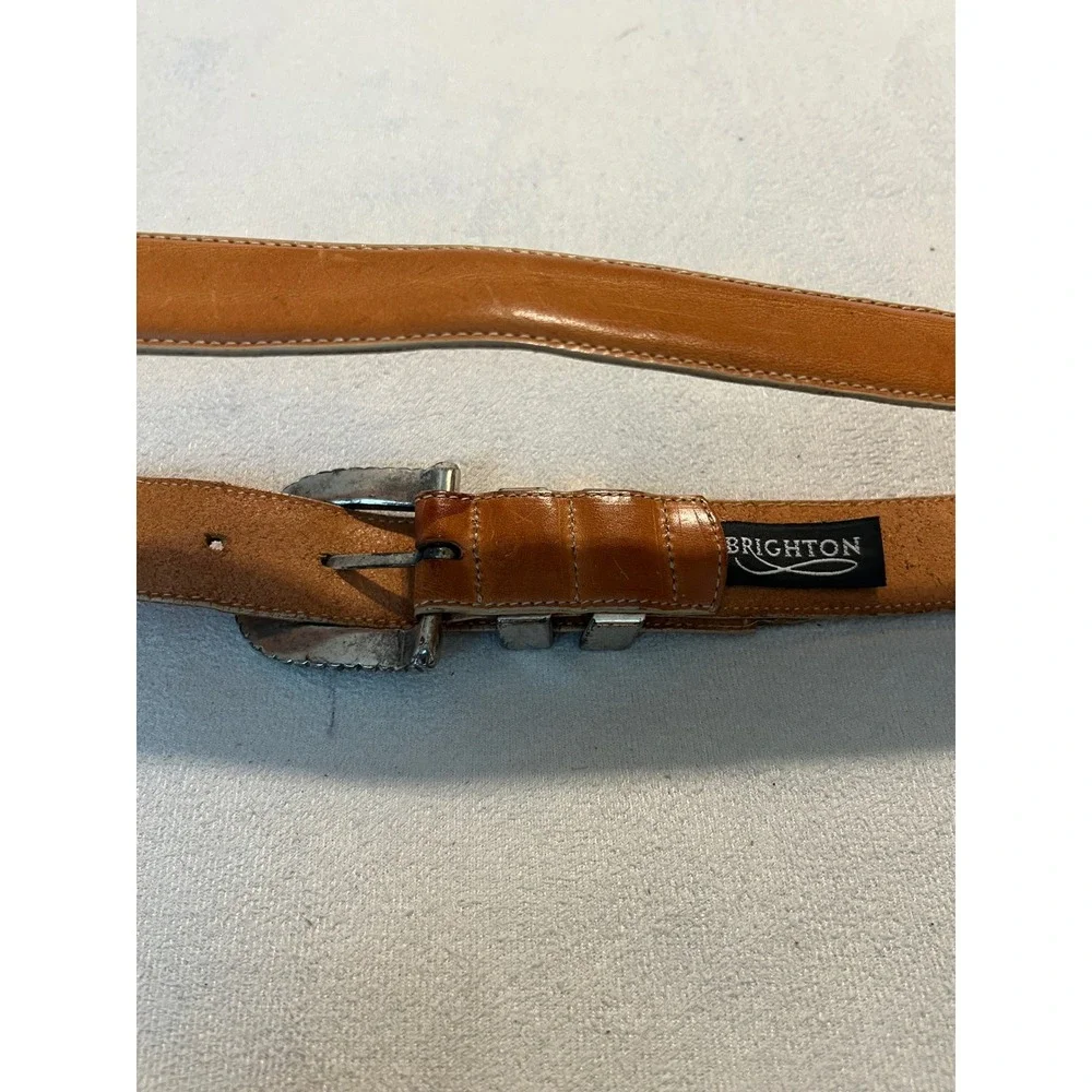 Brighton Vintage 1993 Brown Leather Western Belt Silver Buckle Mens Large